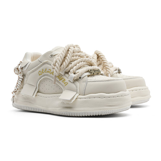 Thick-Soled Black Braided Sports Sneakers