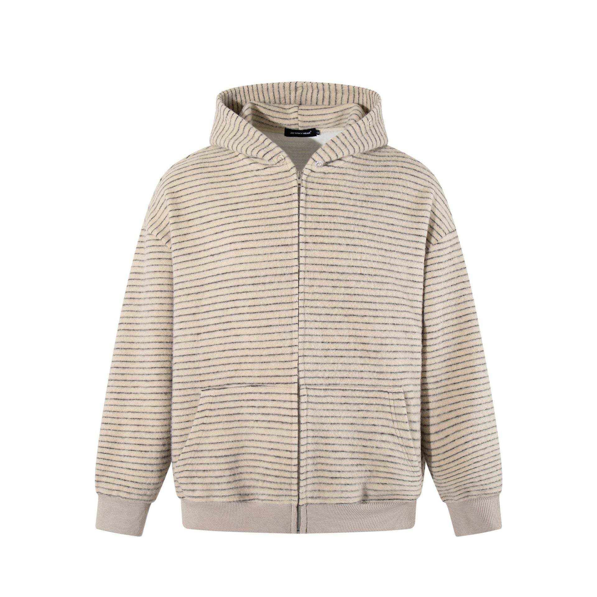 New American Retro Minimalist Versatile Striped Hooded Sweatshirt with Fur Collar Jacket 180