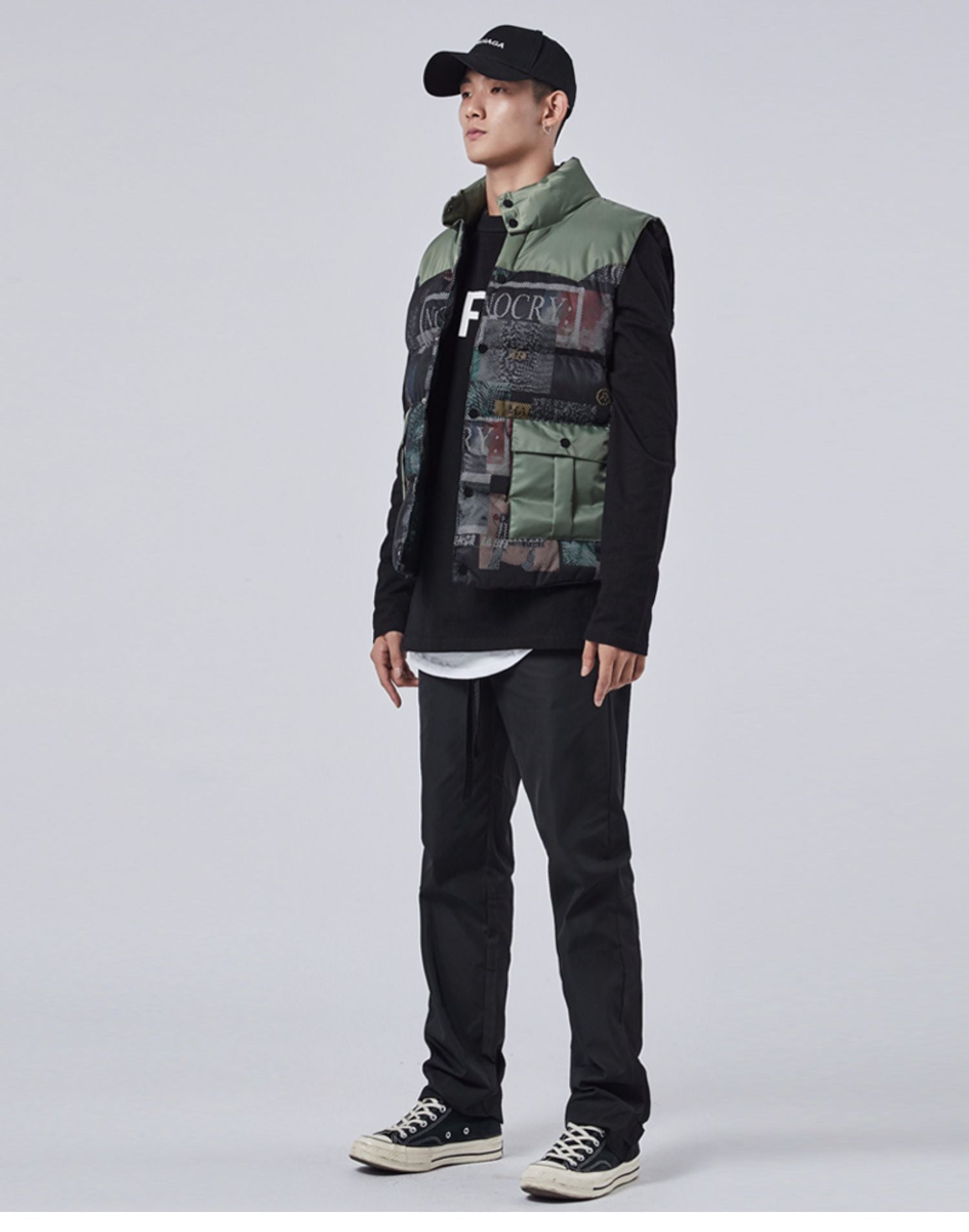 2024 Tooling Cotton Stitching Mesh Camouflage Vest Men's Autumn and Winter Waistcoat Vertical Collar Fashion Brand Men's Cotton Vest 157