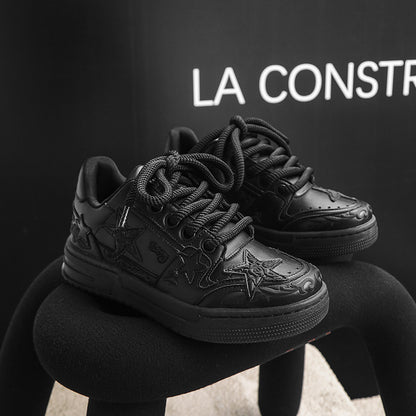 Embossed Star Pure Black Skateboard Shoes