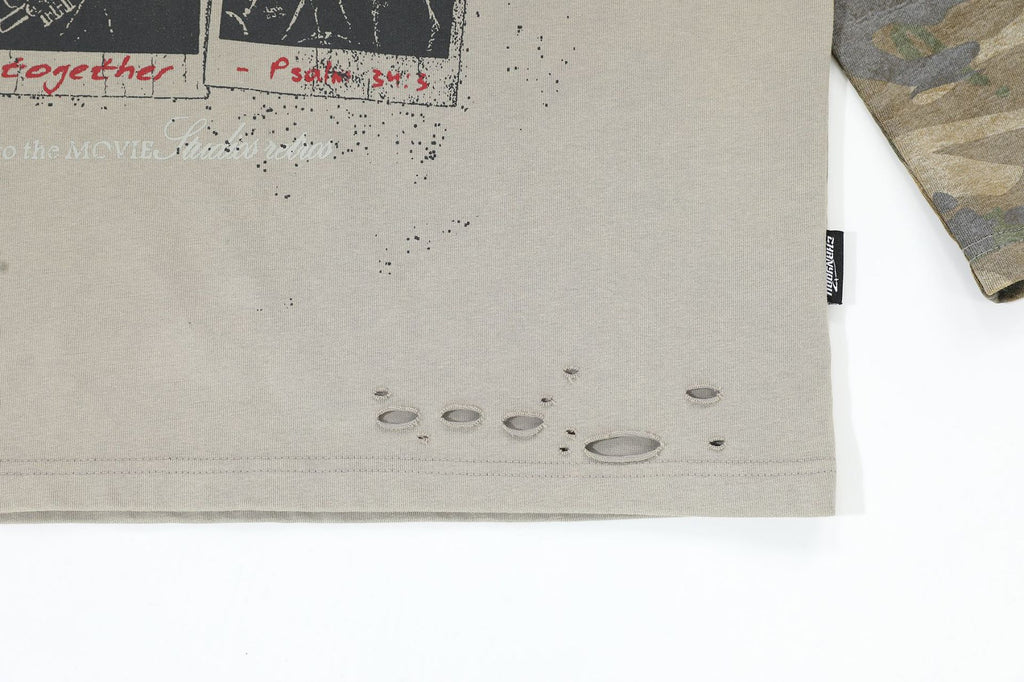 2025 Spring New Arrival: American Retro Street Style Faux Two-Piece Distressed Long-Sleeve T-Shirt (Real Shot) 135