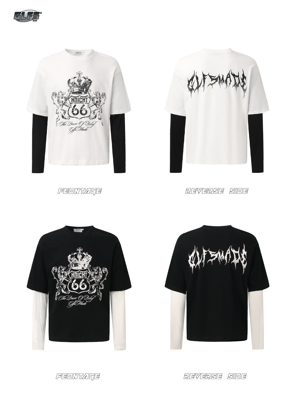 GLFS Subculture Crown Faux Two-Piece Couple Top Long Sleeve Trendy Streetwear Men's Sports Base Layer Autumn Sweatshirt 130