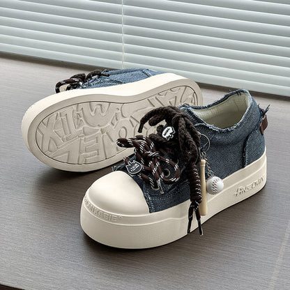 Thick-Soled Round-Toe Mickey Black and White Chunky Sneakers