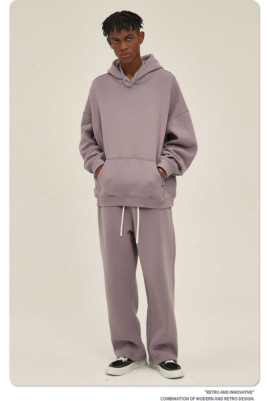 2025 Autumn/Winter New Arrival: Oversized Fleece-Lined Trendy Men's Hoodie and Pants Set 132