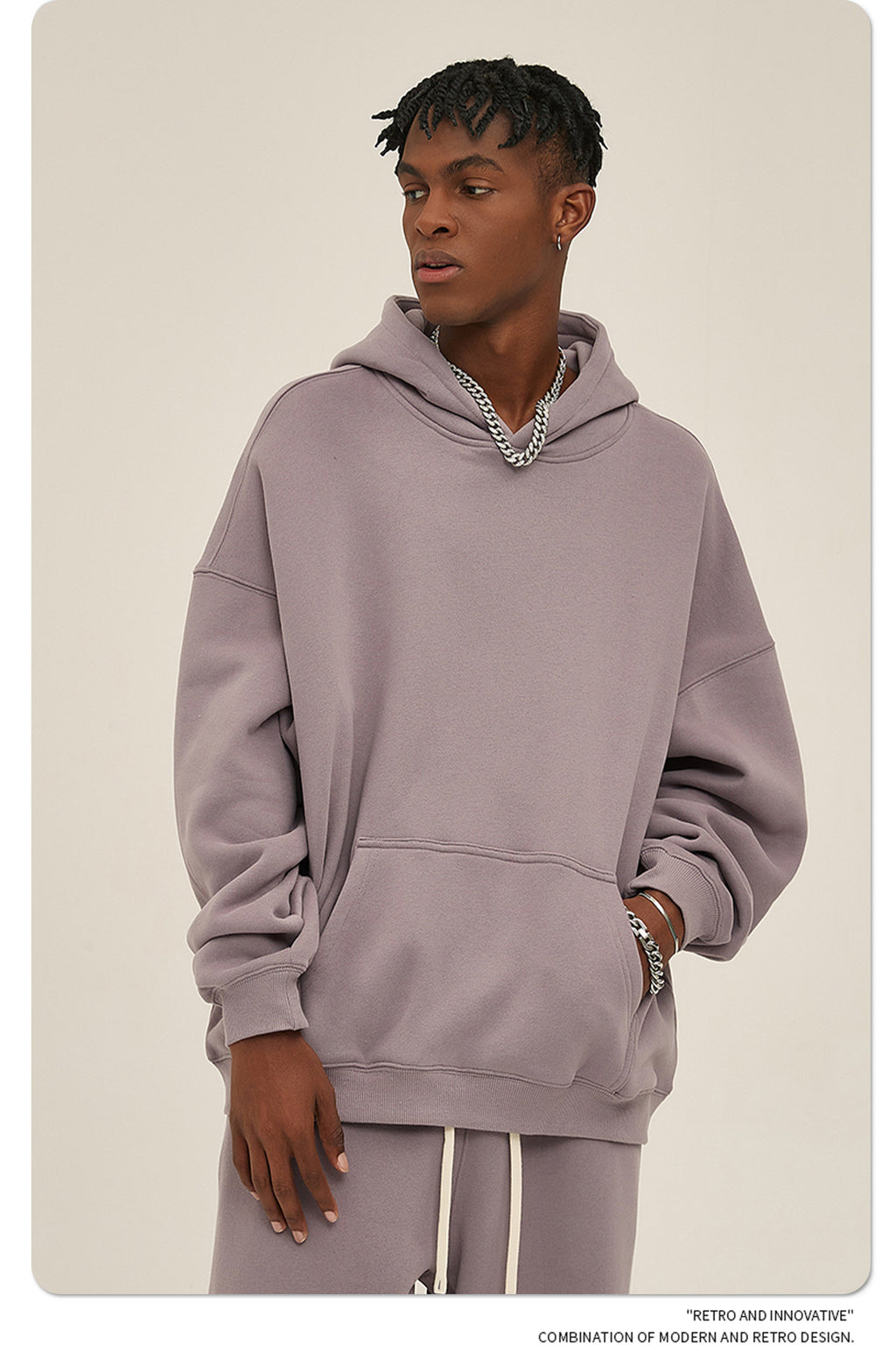 2025 Autumn/Winter New Arrival: Oversized Fleece-Lined Trendy Men's Hoodie and Pants Set 132