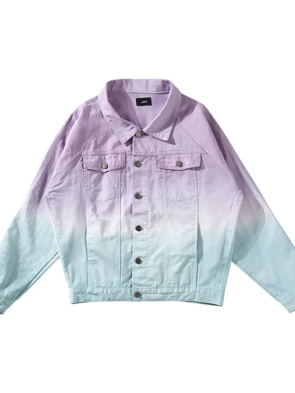 High-street oversized rainbow gradient Vibe style couple denim jacket trendy outerwear hip-hop men's style 116