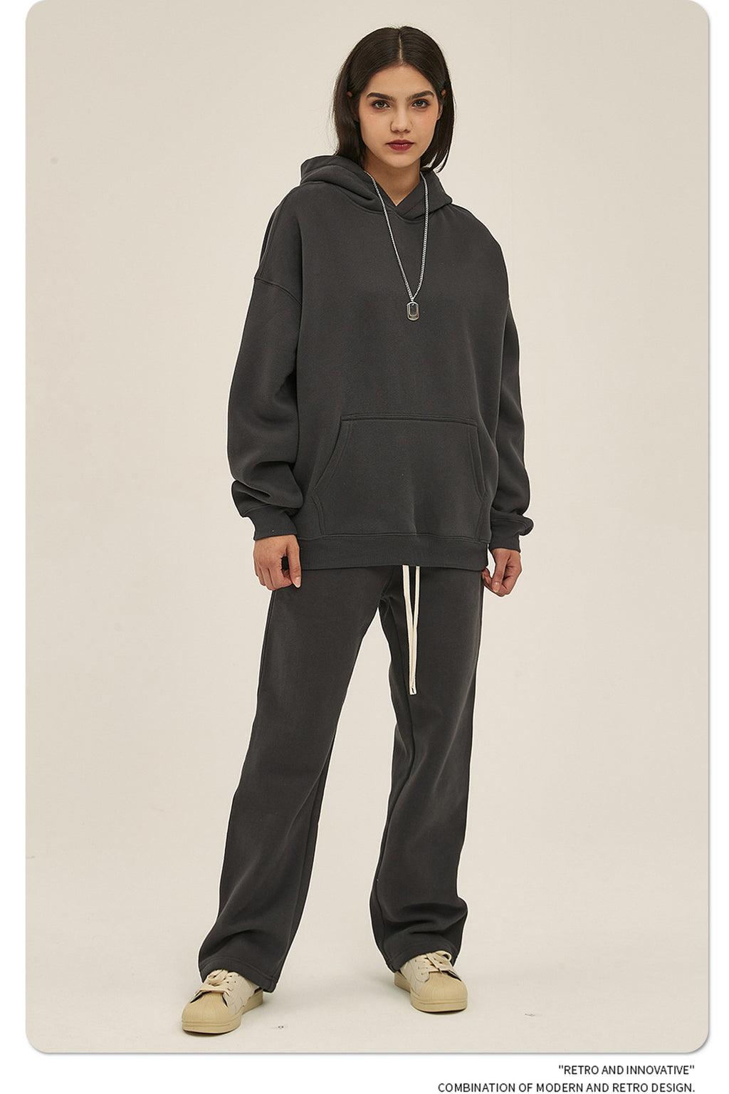 2025 Autumn/Winter New Arrival: Oversized Fleece-Lined Trendy Men's Hoodie and Pants Set 132