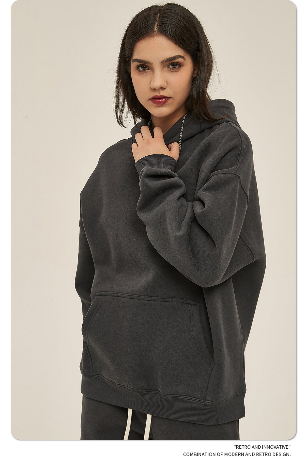 2025 Autumn/Winter New Arrival: Oversized Fleece-Lined Trendy Men's Hoodie and Pants Set 132