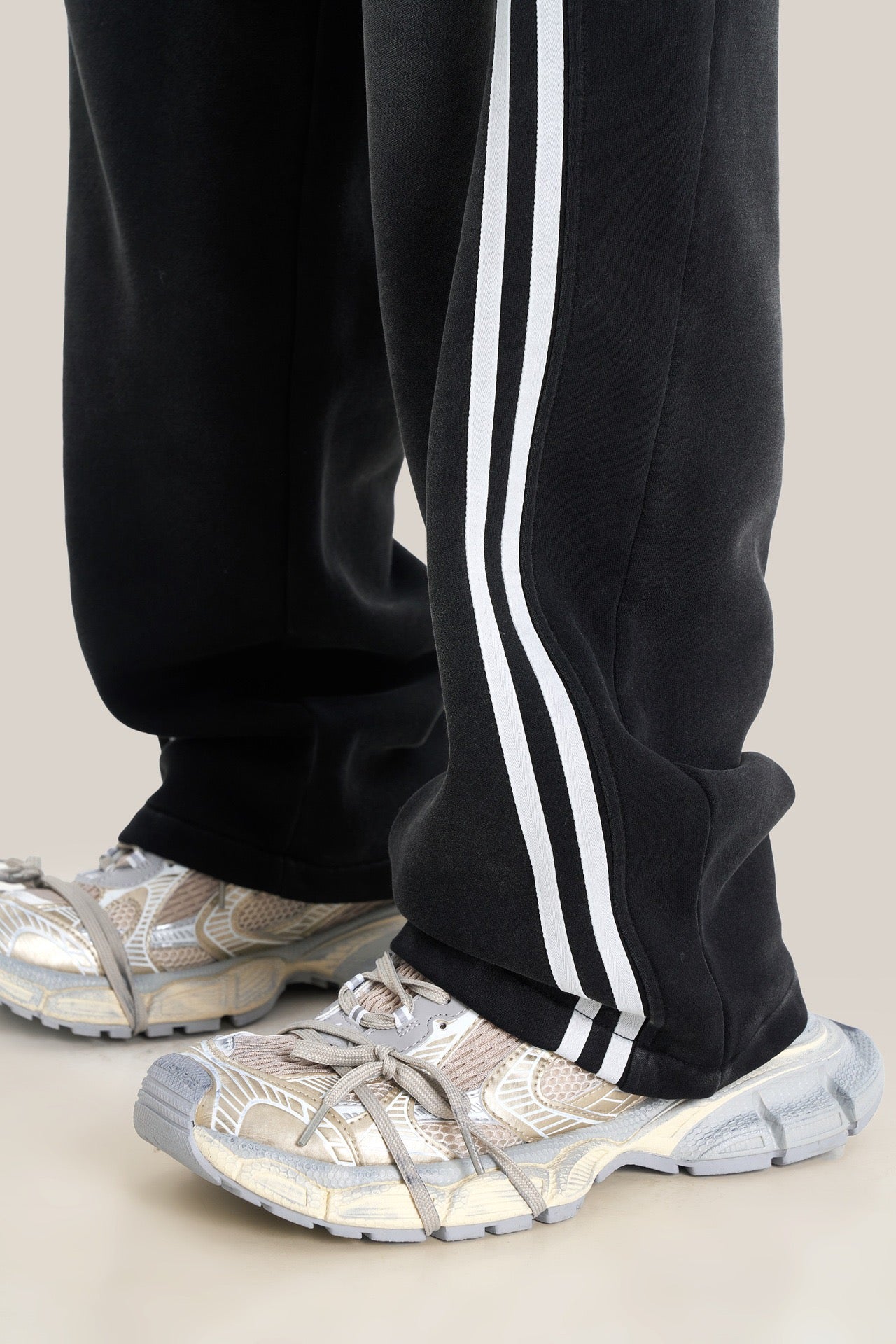 European and American High Street Spray Maliu Color Contrast Ribbon  oversize Sweatpants 108