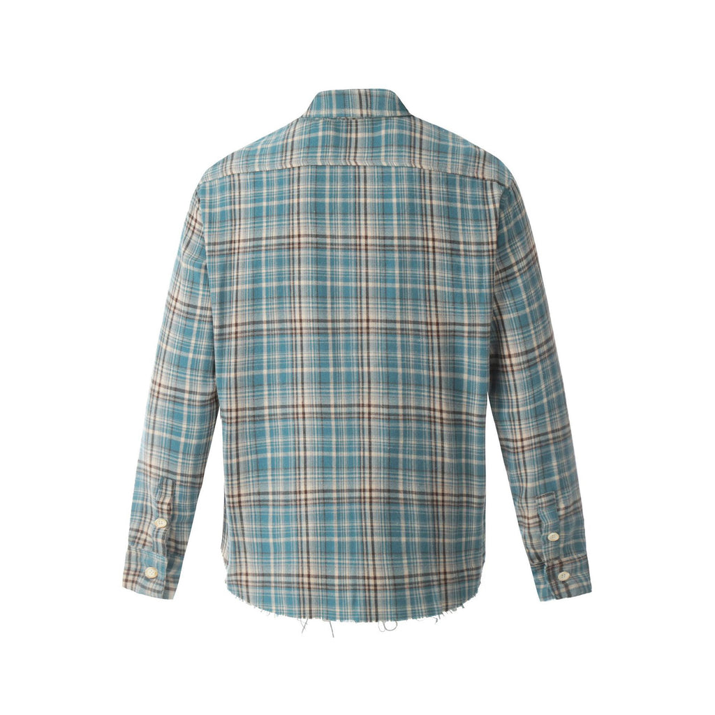 European and American High Street Vintage Craft Plaid Round Edge Design Plaid Cardigan Long Sleeve Shirt