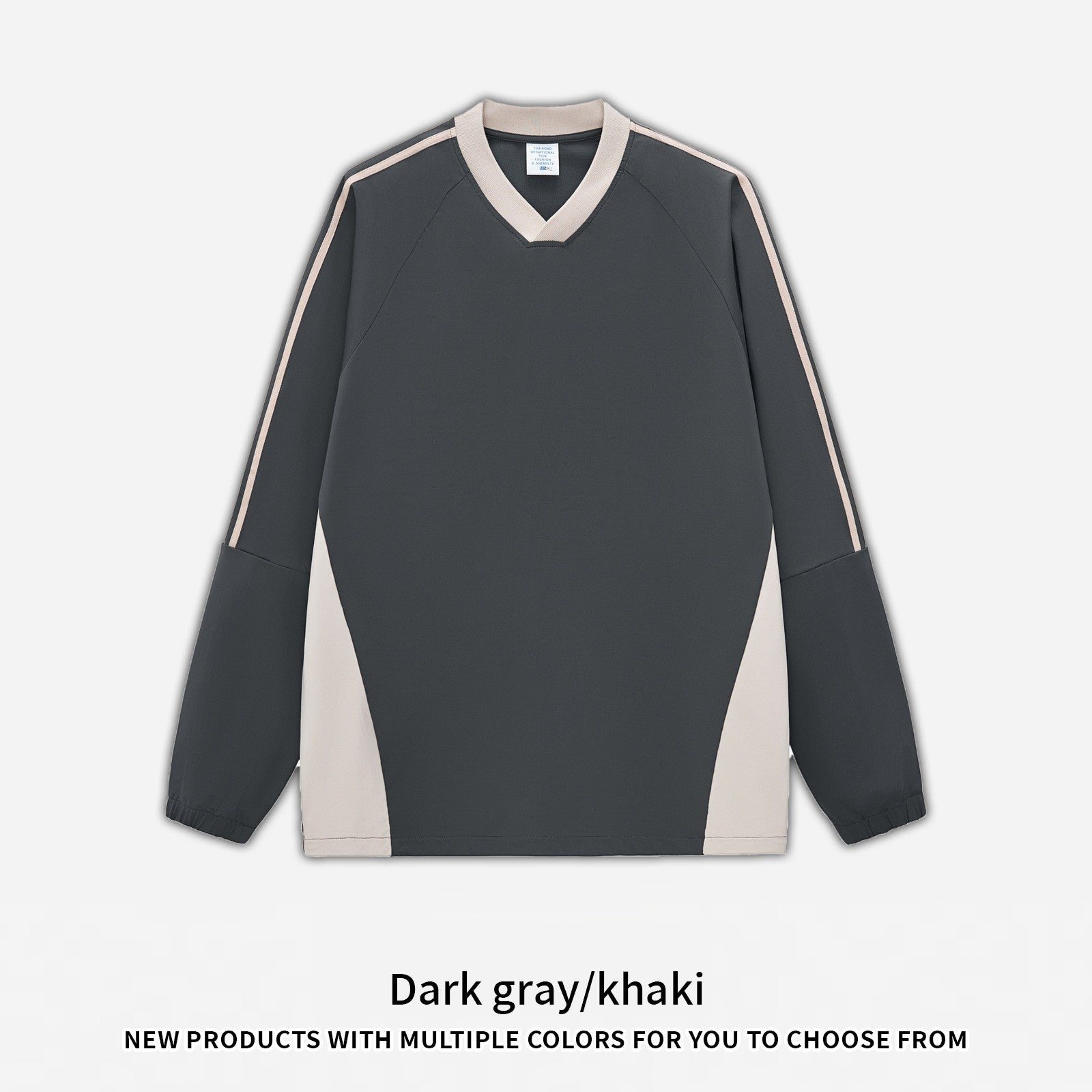 RS Men's Wear | College Style 285G Color Block V-Neck Long-Sleeve T-Shirt, 5A Antibacterial UPF50+ Sun Protection American Style Long-Sleeve T-Shirt 119