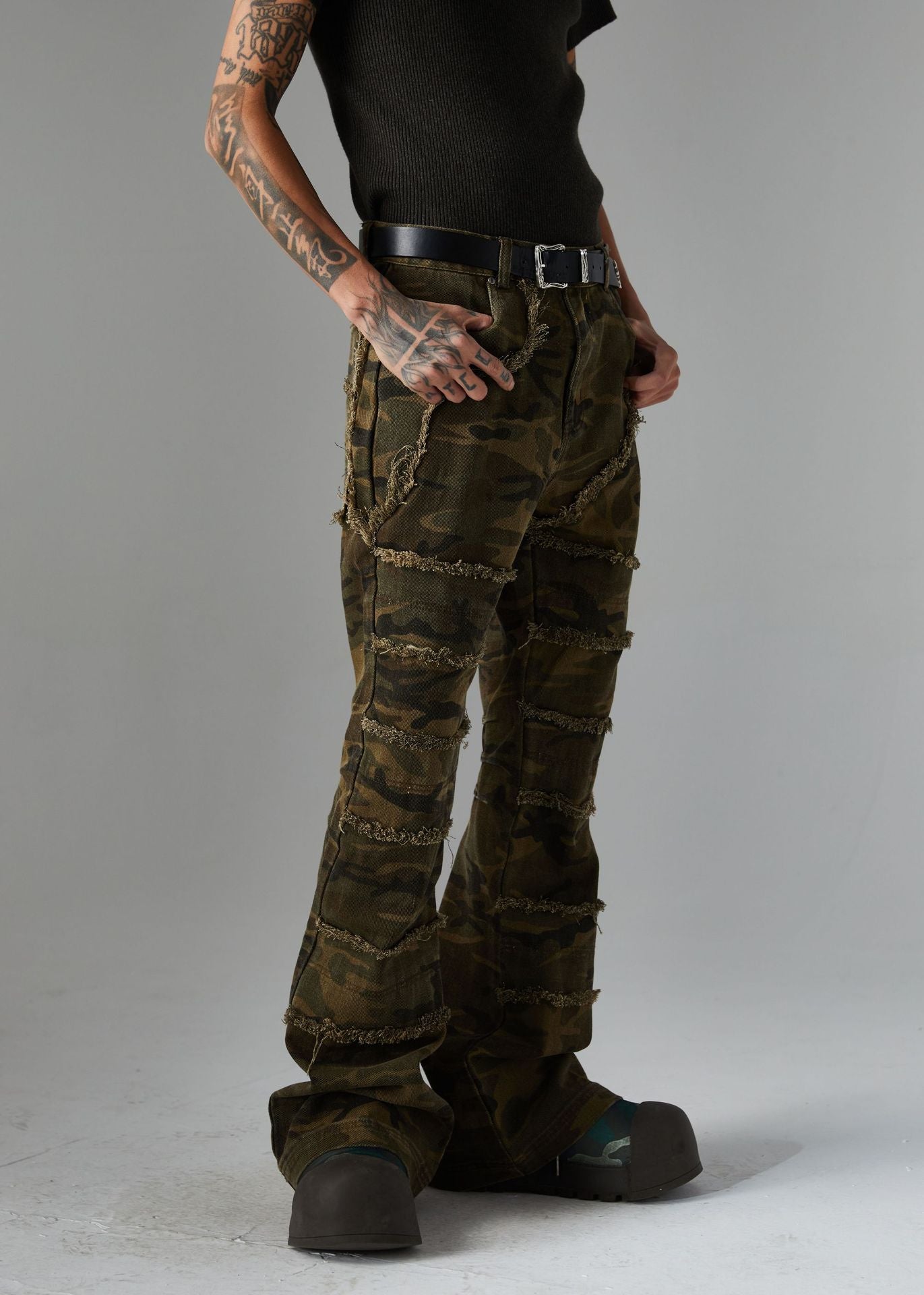 Spring New Arrival American Retro Street Style Washed Loose Fit Camouflage Jeans 168