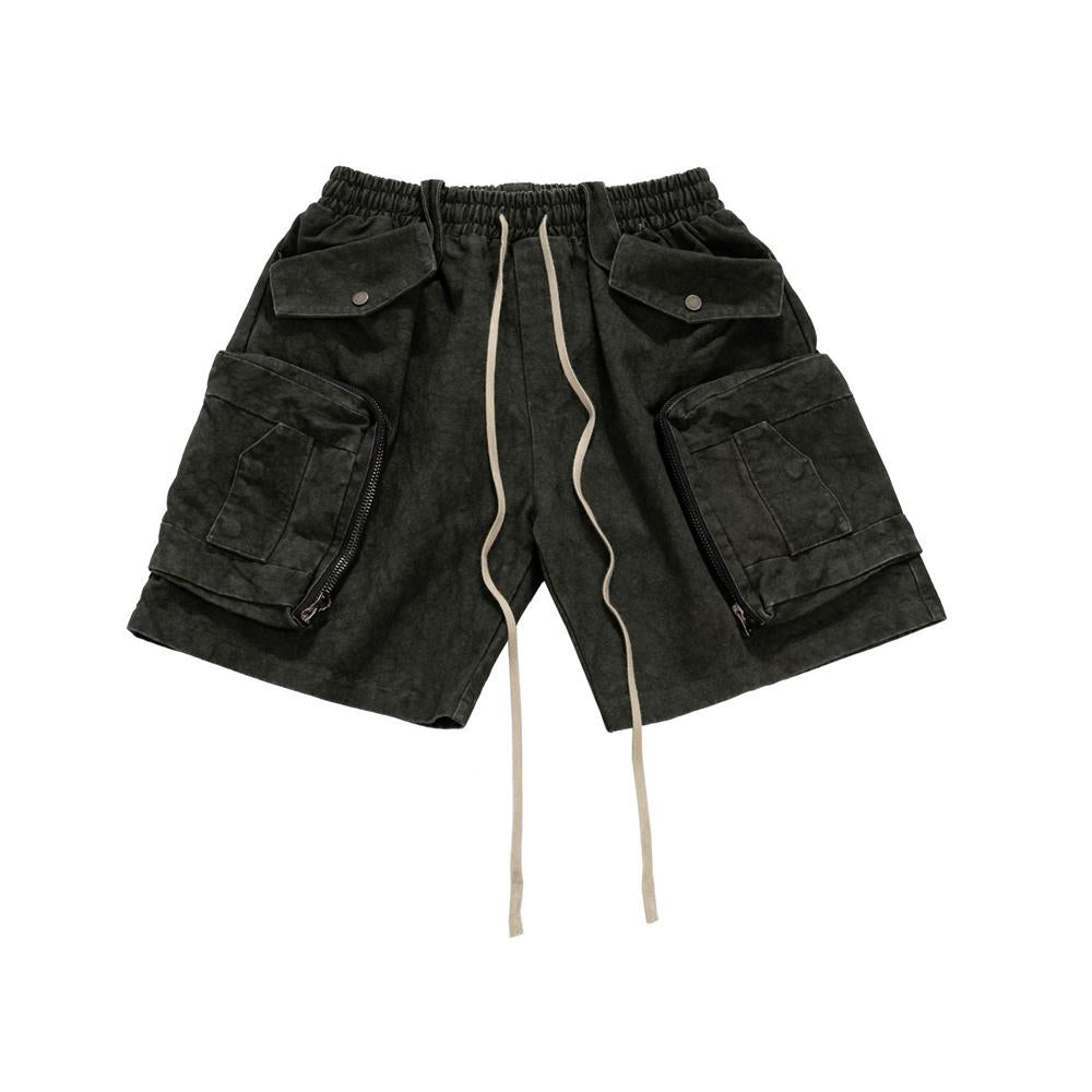 High-street style loose straight-leg heavy-duty tie-dye canvas washed denim shorts