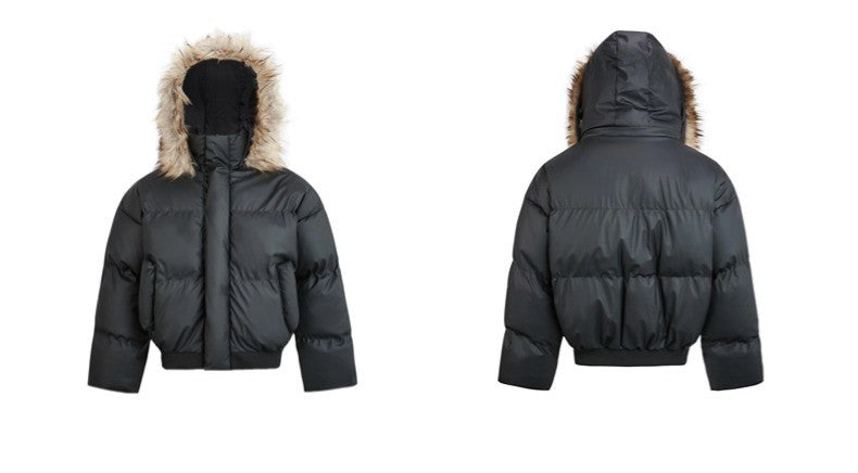 Non-Detachable Fur Collar Hooded High-End Cotton Coat for Men, Thickened Cotton Jacket, High-End Warm Pu Leather Cotton-Padded Jacket, Puffer Jacket 160