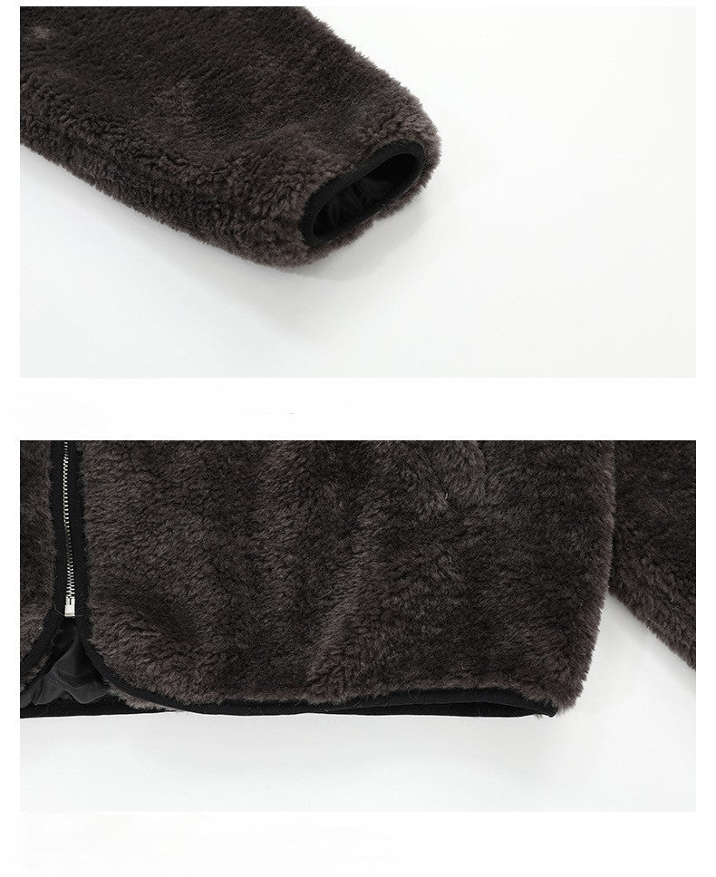 American-style Warm Lambswool Collar Hooded Cotton Jacket, Casual and Relaxed Style, High-end Outerwear 173