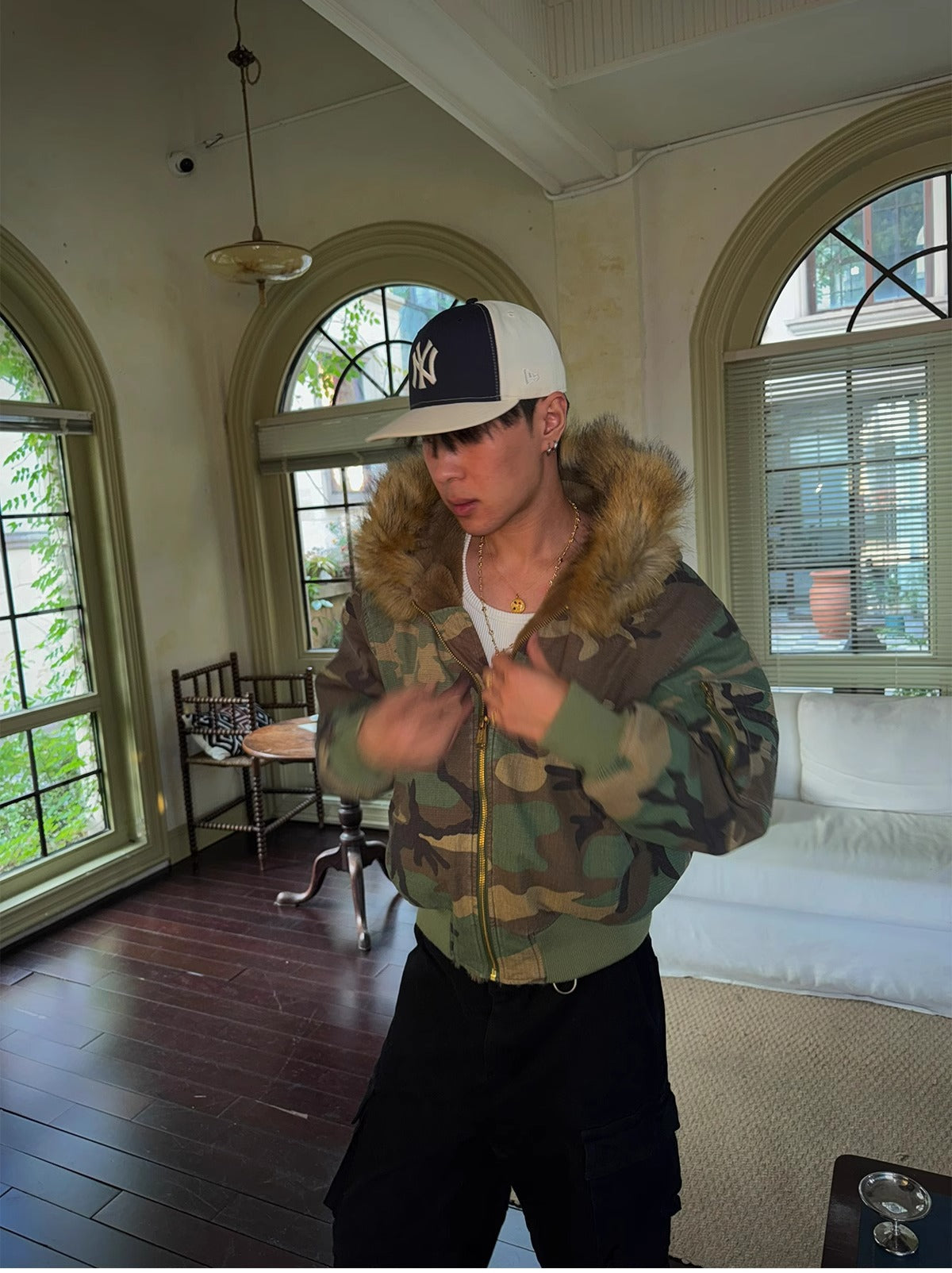 2024 New Reversible Camouflage Jacket with Faux Fur Collar, Fleece-Lined and Thickened Cotton Coat for Men, Trendy Cotton-Padded Jacket 161