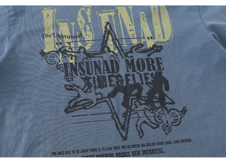 K787 American Retro Old Letter Printed Long-sleeved T-shirt Men's Fake Two-piece Sports Hip-hop Loose Casual Top 154