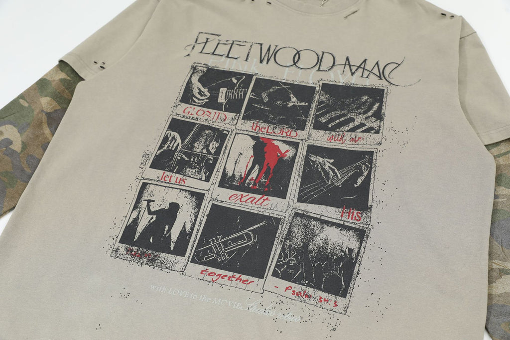 2025 Spring New Arrival: American Retro Street Style Faux Two-Piece Distressed Long-Sleeve T-Shirt (Real Shot) 135