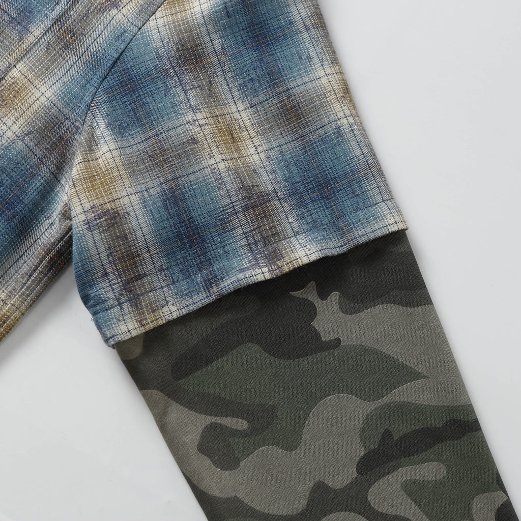 2025 Spring New Arrival: American Retro Street Style Faux Two-Piece Design Long-Sleeved Shirt 166