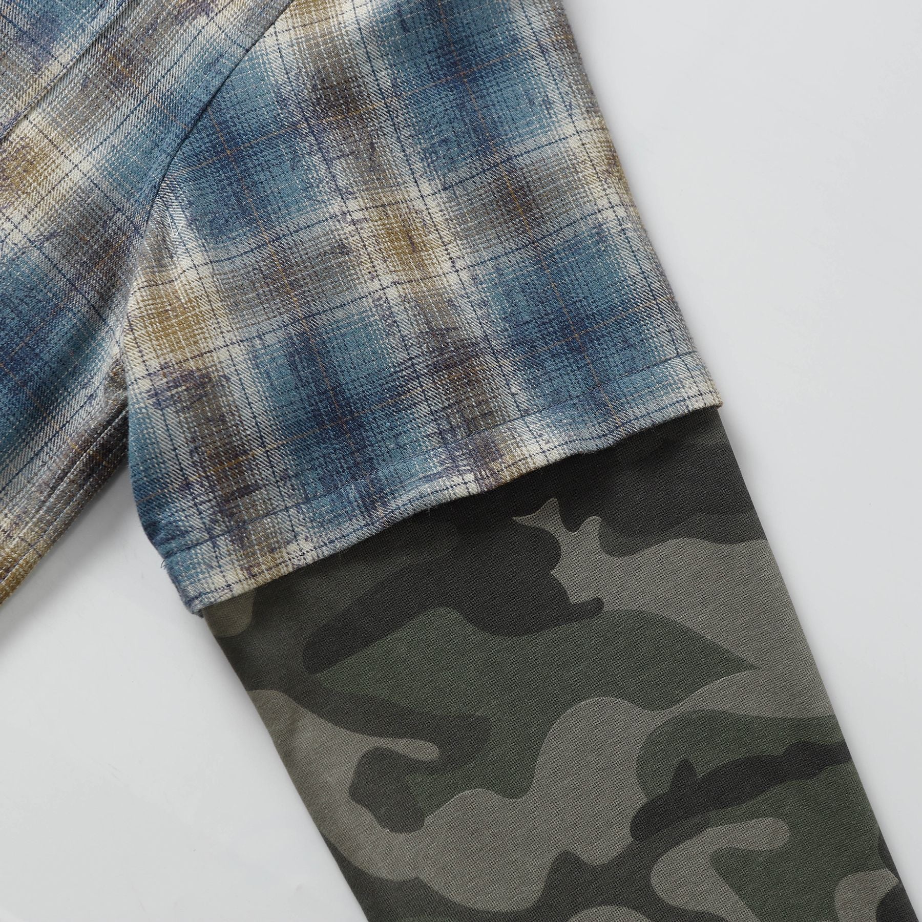 2025 Spring New Arrival: American Retro Street Style Faux Two-Piece Design Long-Sleeved Shirt 166