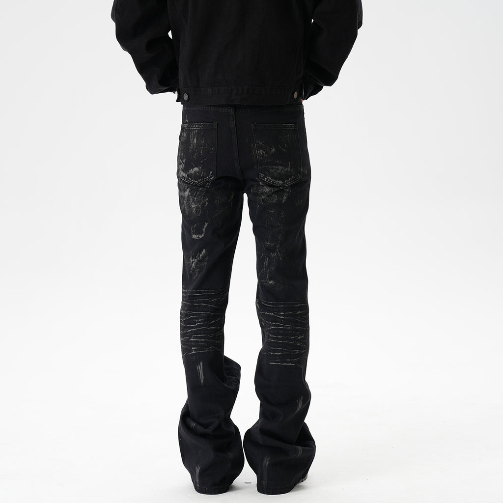 CWHAT American-style high street stitching three-dimensional tailoring deconstruction five-pointed star hot drilling brush dirty slim Micro-jeans men