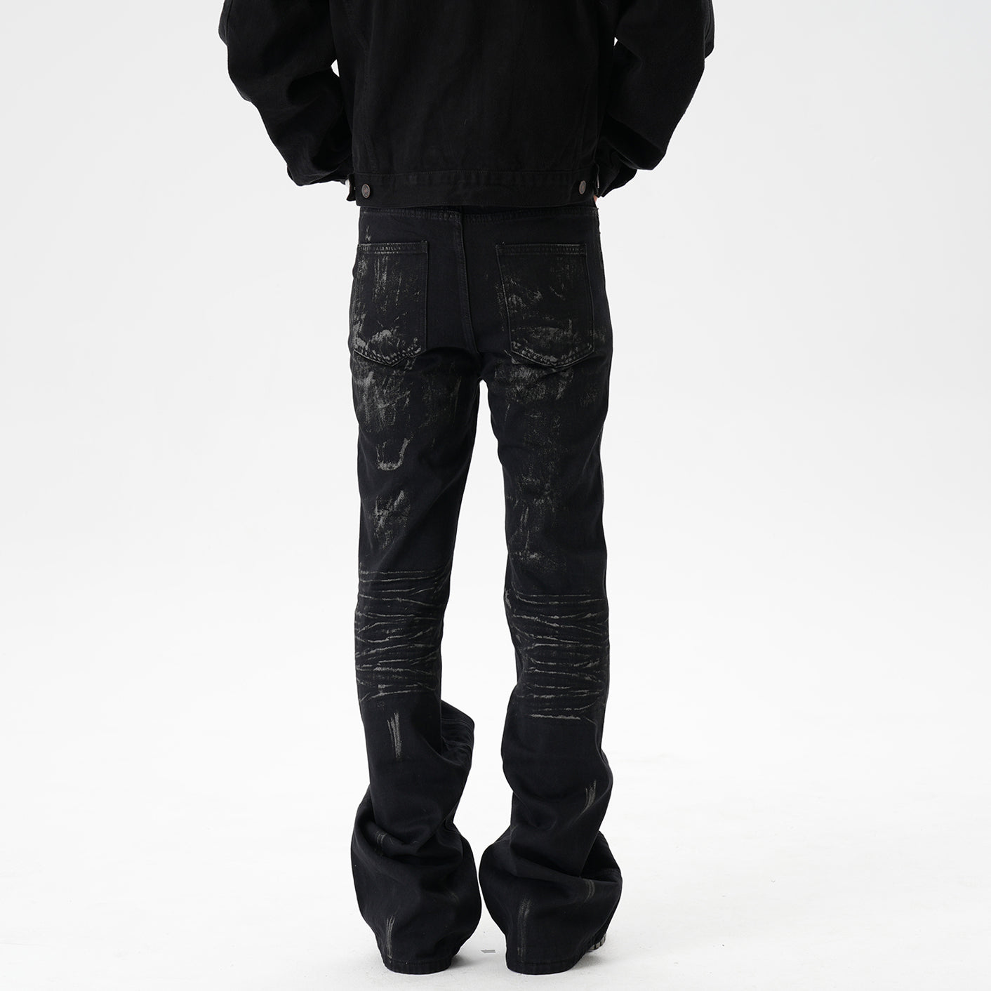 CWHAT American-style high street stitching three-dimensional tailoring deconstruction five-pointed star hot drilling brush dirty slim Micro-jeans men