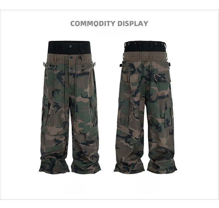 MIJKO Men's and Women's Triple-Waist Camouflage Cargo Pants with Buckle Waist Design, Casual Straight Leg Pants, Trendy 152