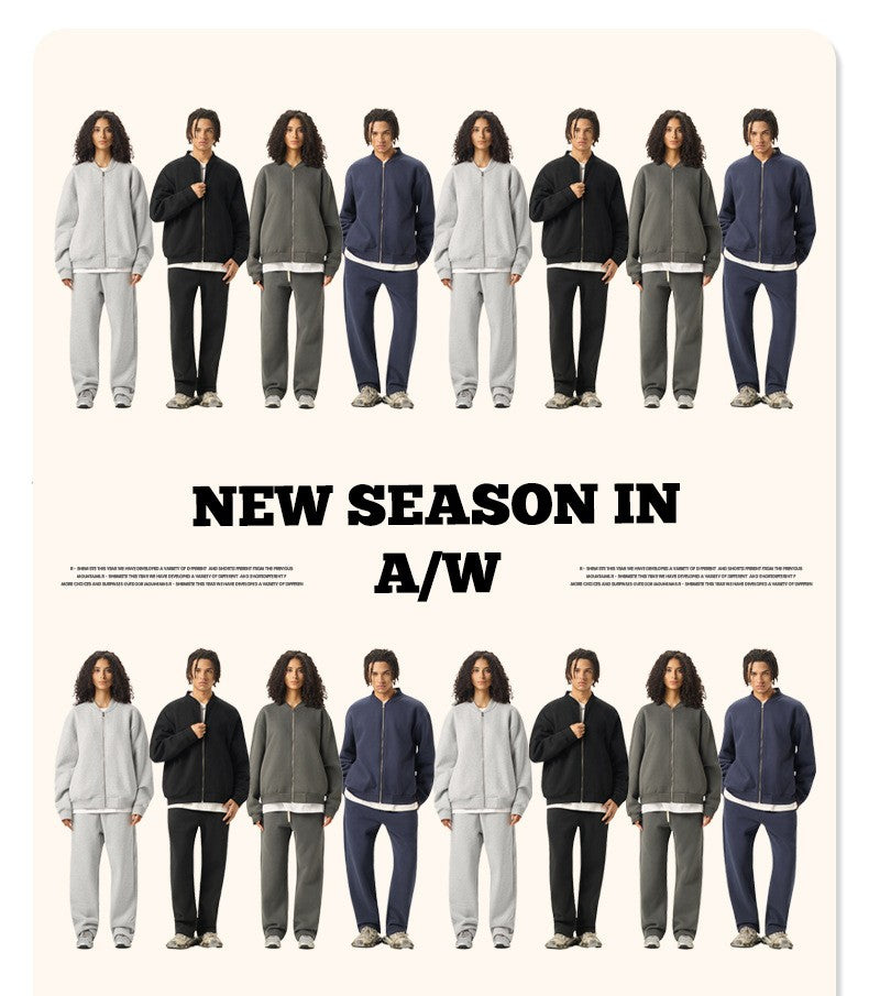 RS Men's Clothing | Cross-border Old Money Style Baseball Jacket Clean Fit Fleece 350G American Zipper Jacket for Men 141