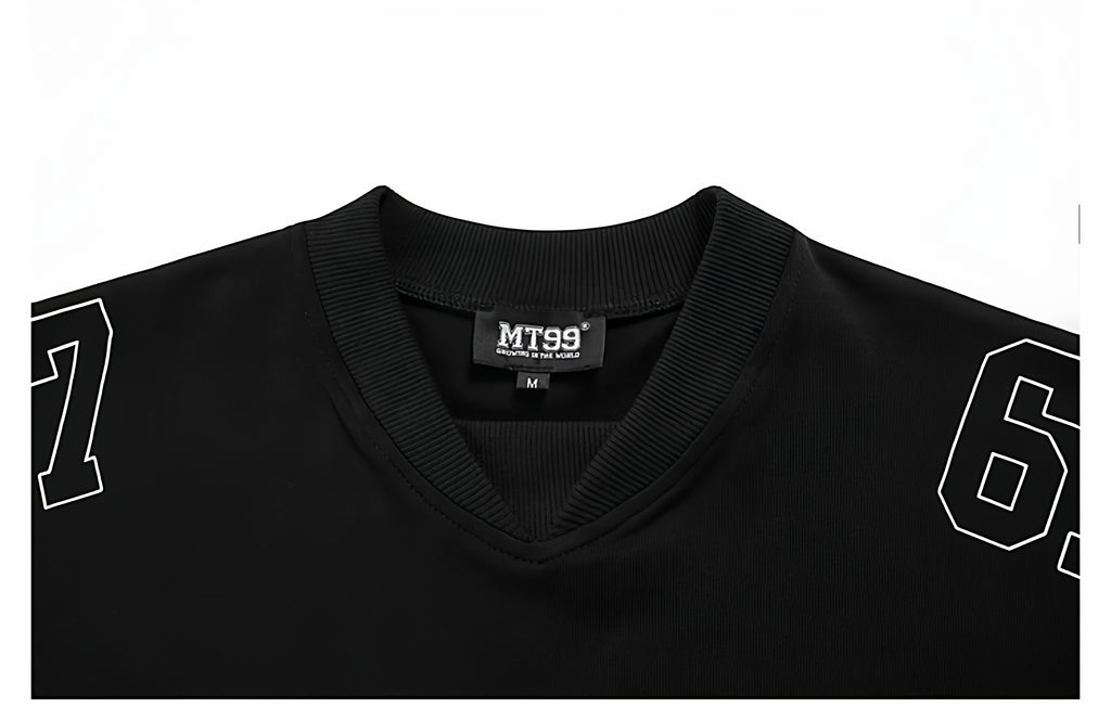 UNS American Street Retro Letter Stripe V-Neck Long Sleeve T-Shirt, Unisex, Trendy Brand, Casual Loose Fit Sports J 138