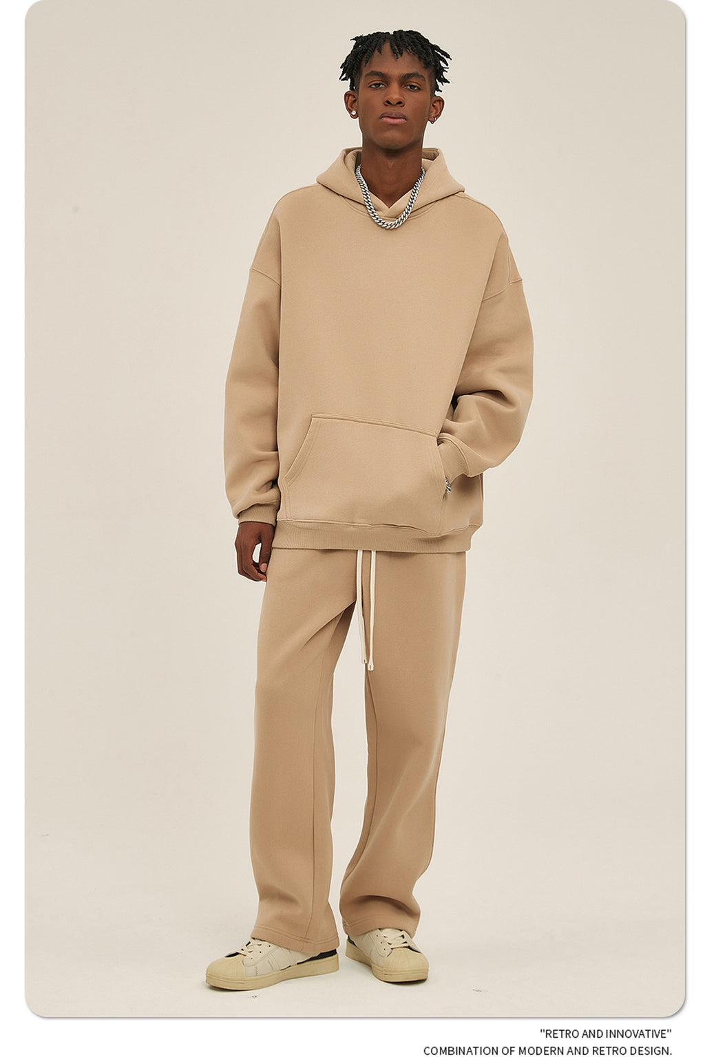 2025 Autumn/Winter New Arrival: Oversized Fleece-Lined Trendy Men's Hoodie and Pants Set 132