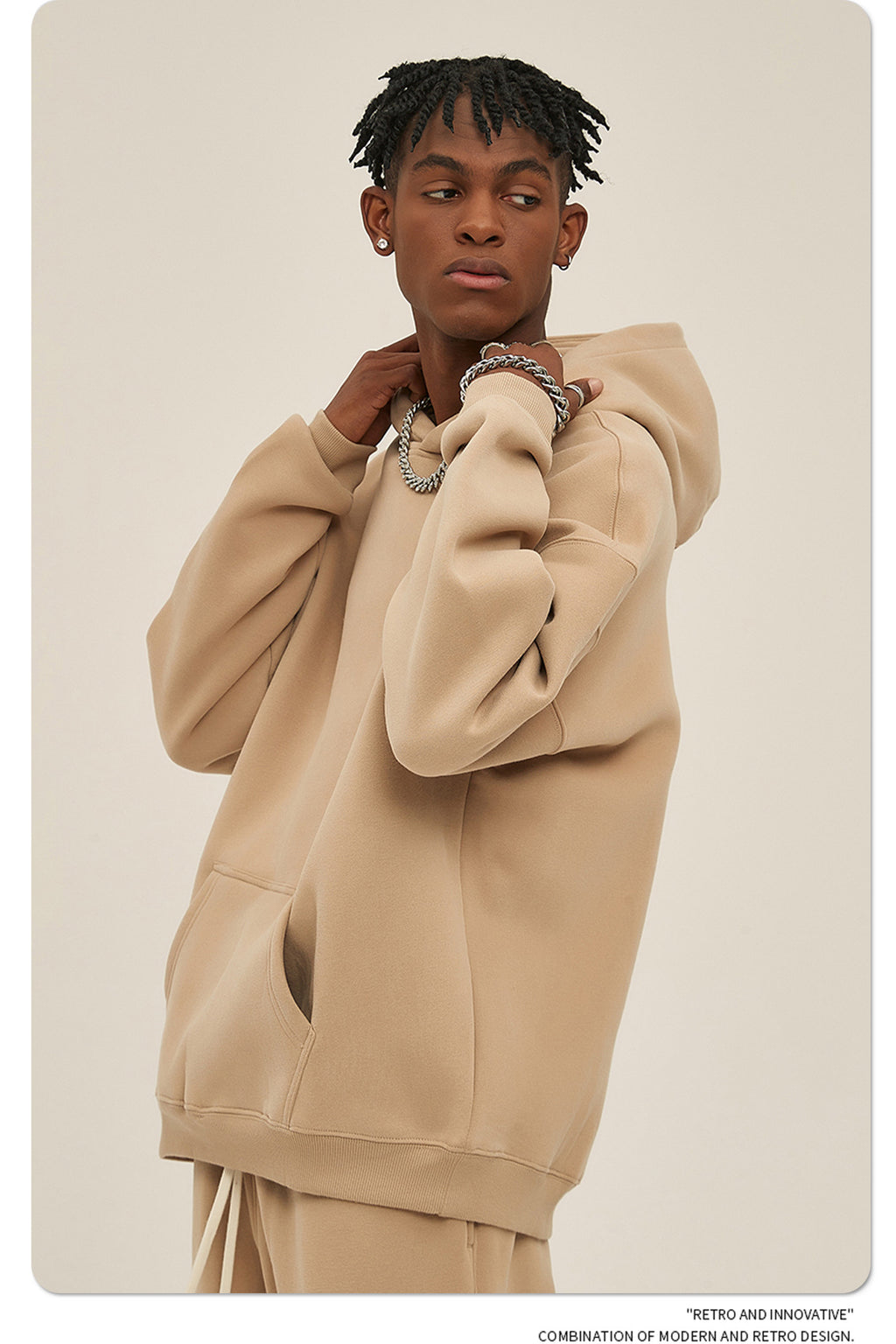 2025 Autumn/Winter New Arrival: Oversized Fleece-Lined Trendy Men's Hoodie and Pants Set 132