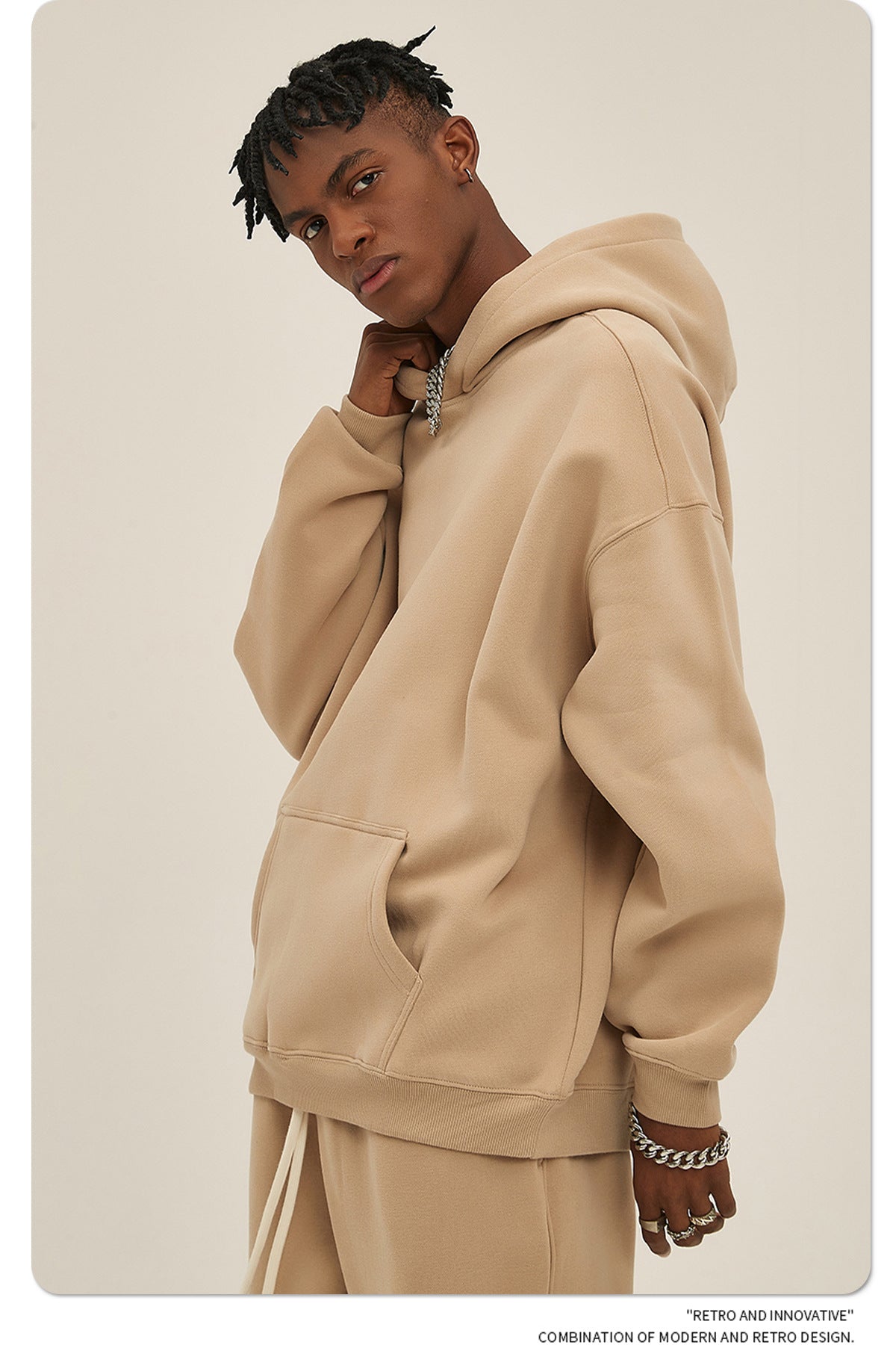 2025 Autumn/Winter New Arrival: Oversized Fleece-Lined Trendy Men's Hoodie and Pants Set 132