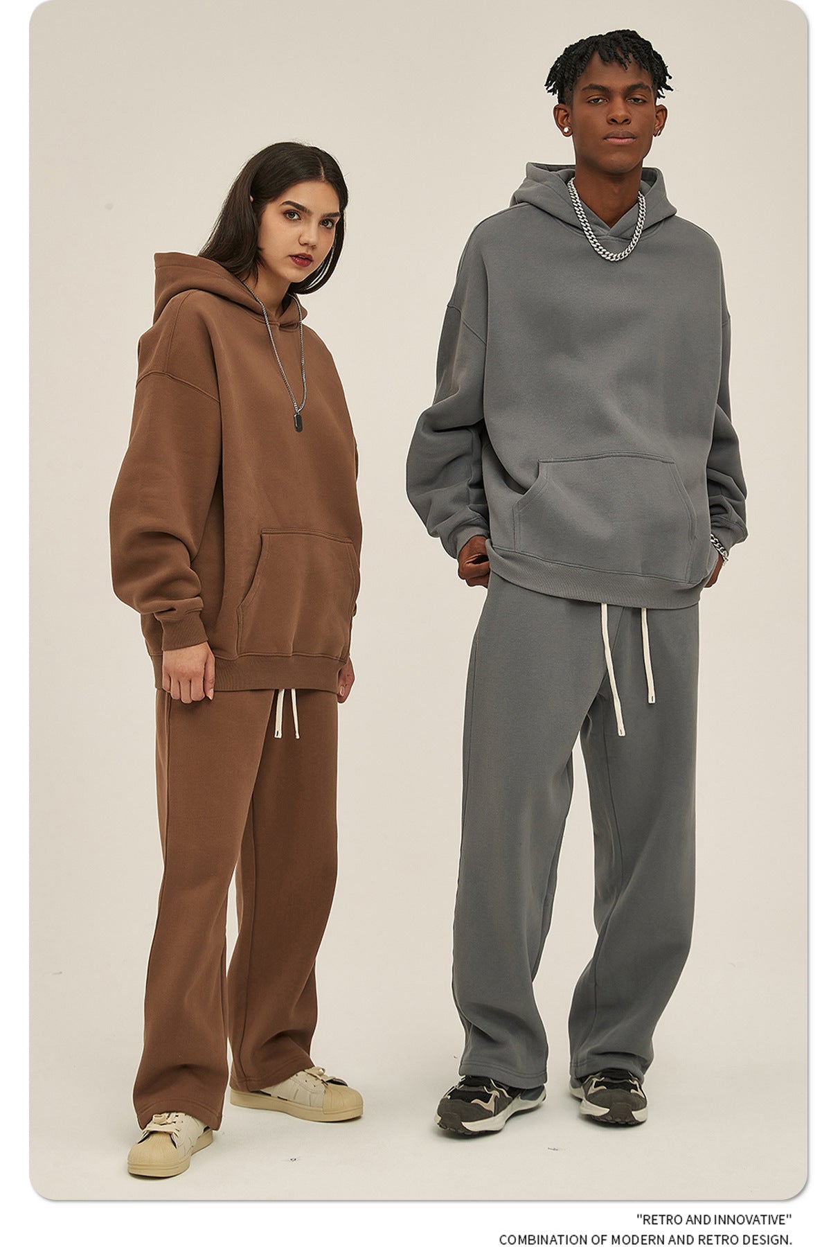 2025 Autumn/Winter New Arrival: Oversized Fleece-Lined Trendy Men's Hoodie and Pants Set 132