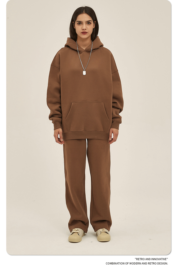 2025 Autumn/Winter New Arrival: Oversized Fleece-Lined Trendy Men's Hoodie and Pants Set 132
