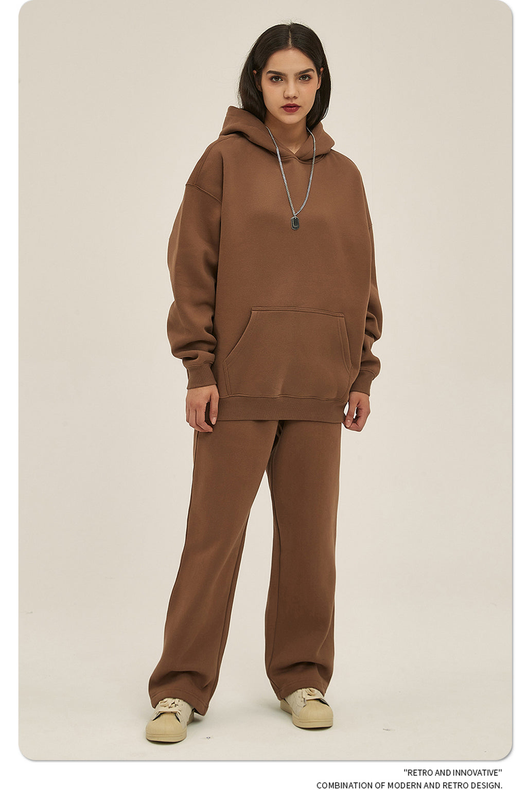 2025 Autumn/Winter New Arrival: Oversized Fleece-Lined Trendy Men's Hoodie and Pants Set 132