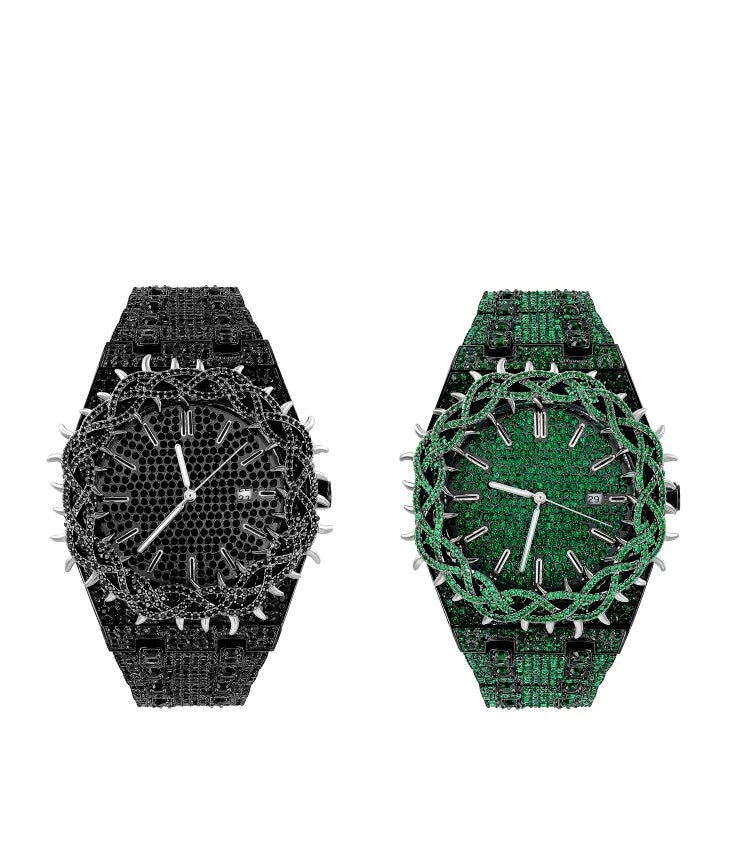 Diamond Thorn Crown Series Full Diamond Oak Watch - Hip Hop & American Style Heavy Industry Couple Watch 106