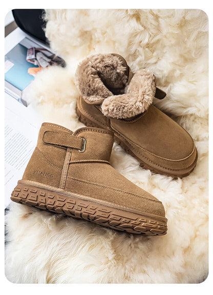 Fur-Lined Snow Boots Winter Fleece-Lined Thickened Warm Large Cotton Shoes