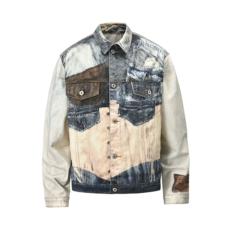 Heavy Single According to Pure Same Color Contrast Trendy Brand Denim Jacket for Men and Women Digital Printing Design Feeling Trendy Handsome Jacket 158