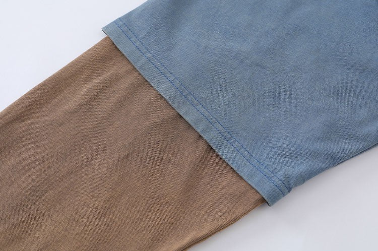 K787 American Retro Old Letter Printed Long-sleeved T-shirt Men's Fake Two-piece Sports Hip-hop Loose Casual Top 154