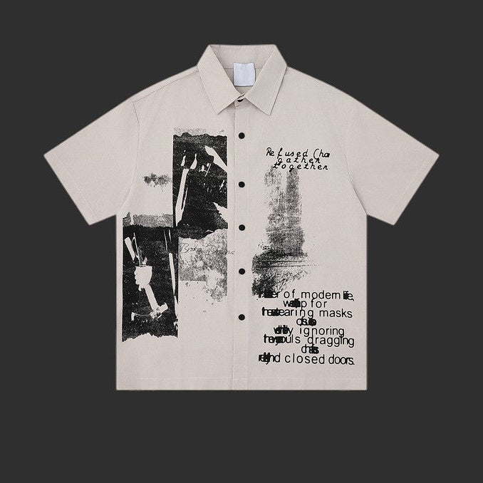 Abstract Collage Print Button-Up Shirt | FlipFit