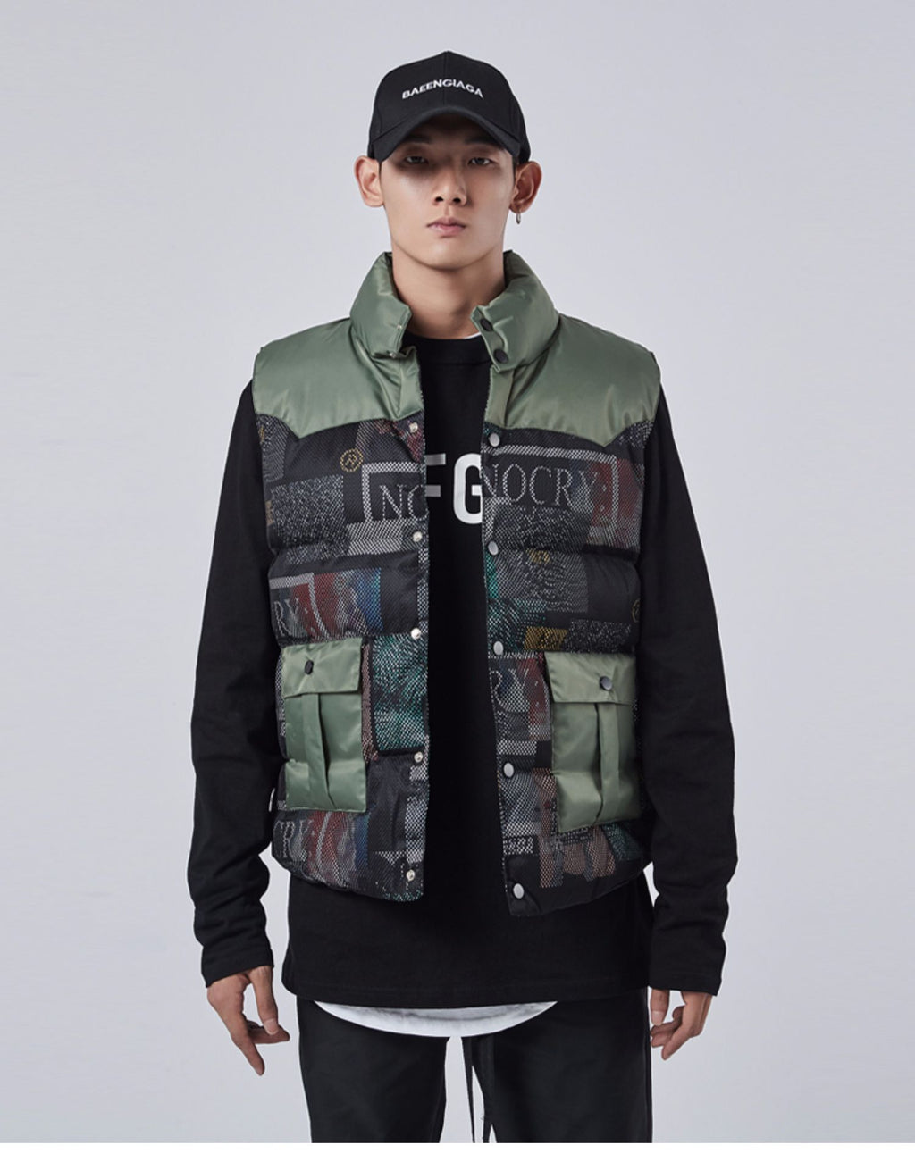 2024 Tooling Cotton Stitching Mesh Camouflage Vest Men's Autumn and Winter Waistcoat Vertical Collar Fashion Brand Men's Cotton Vest 157