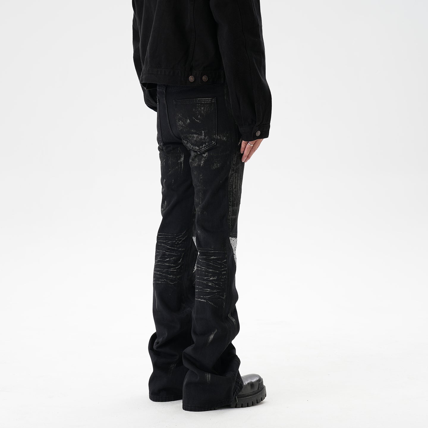 CWHAT American-style high street stitching three-dimensional tailoring deconstruction five-pointed star hot drilling brush dirty slim Micro-jeans men