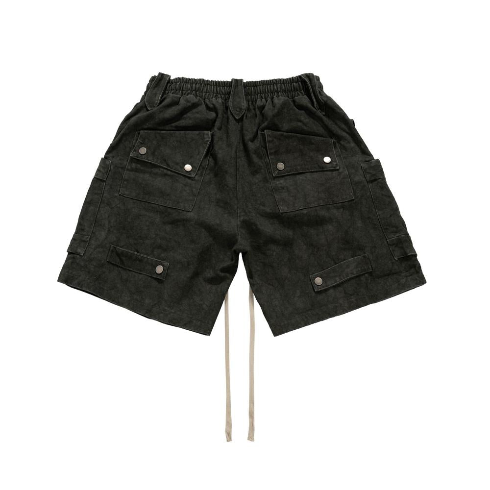 High-street style loose straight-leg heavy-duty tie-dye canvas washed denim shorts