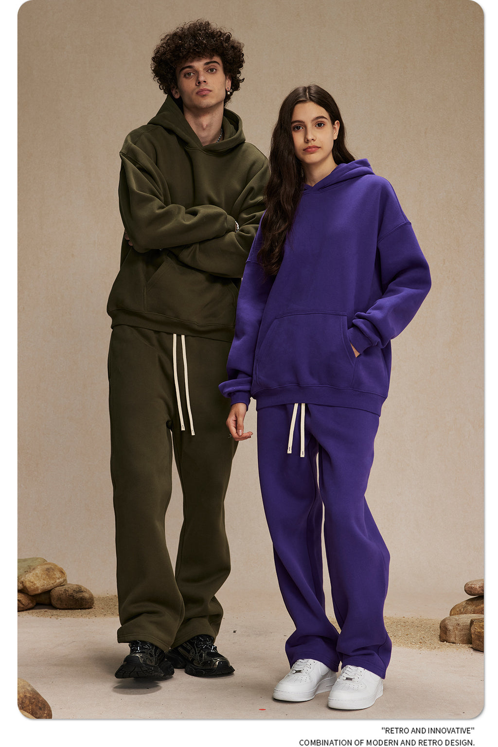 2025 Autumn/Winter New Arrival: Oversized Fleece-Lined Trendy Men's Hoodie and Pants Set 132