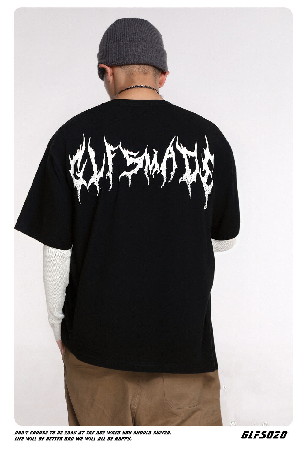 GLFS Subculture Crown Faux Two-Piece Couple Top Long Sleeve Trendy Streetwear Men's Sports Base Layer Autumn Sweatshirt 130