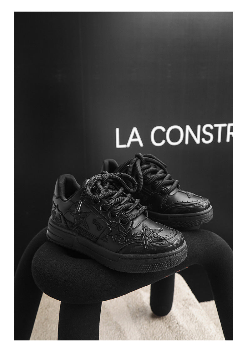 Embossed Star Pure Black Skateboard Shoes