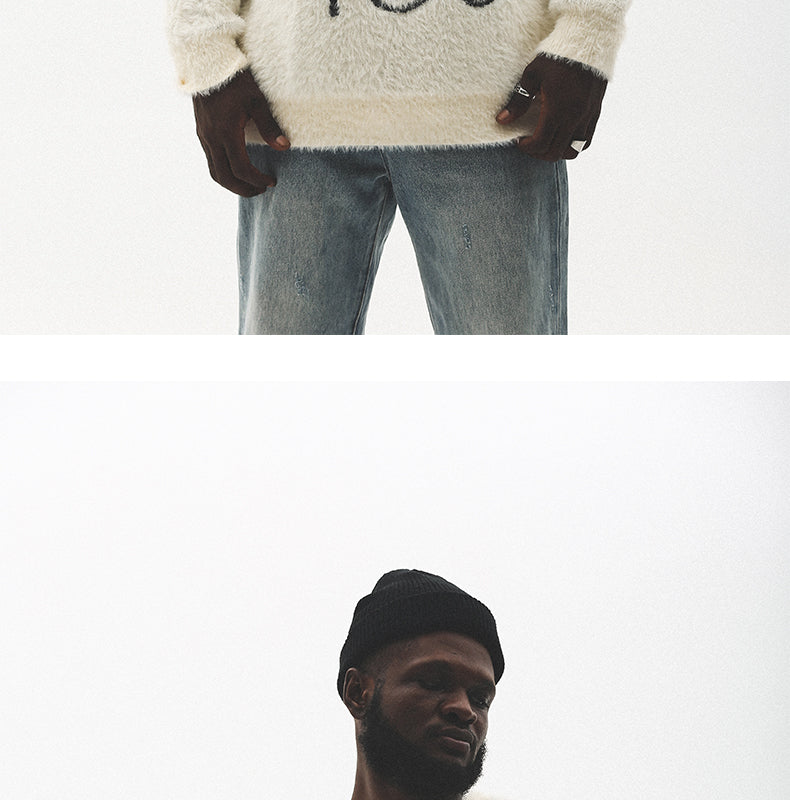 Clearance Sale: UNTILWERICH American Retro Faux Mink Fur Pullover Crew Neck Sweater for Men, Autumn/Winter 142