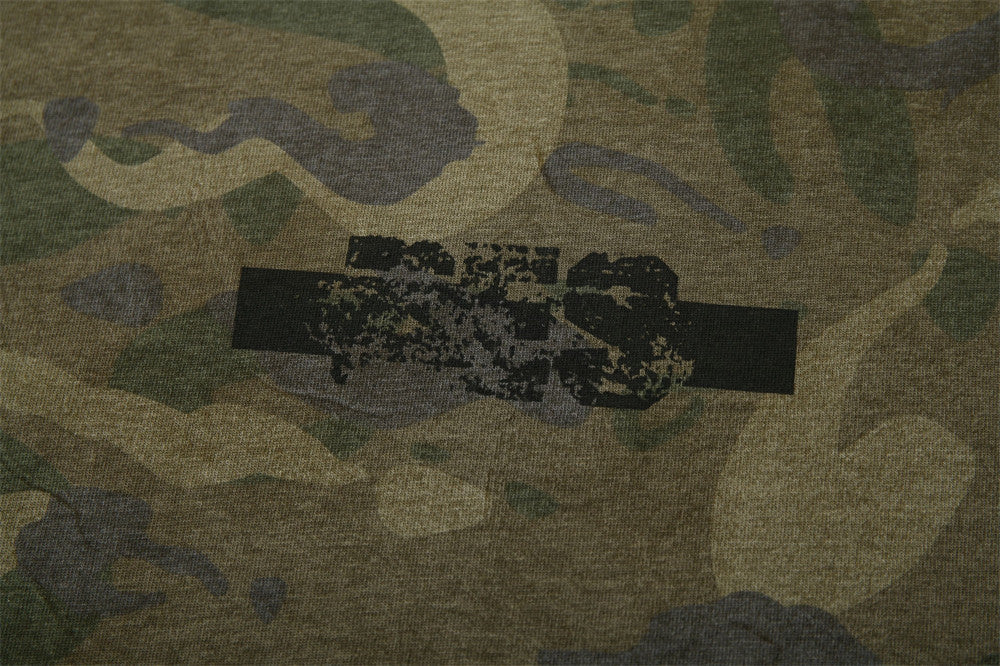 Street punk camouflage long-sleeved T-shirt for men, casual loose fit, spring and autumn, distressed wash, raglan patchwork top, trendy 178