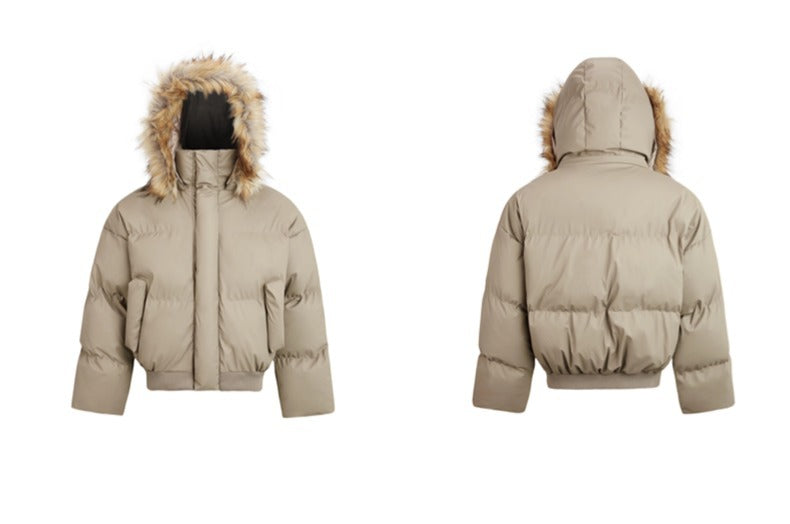 Non-Detachable Fur Collar Hooded High-End Cotton Coat for Men, Thickened Cotton Jacket, High-End Warm Pu Leather Cotton-Padded Jacket, Puffer Jacket 160