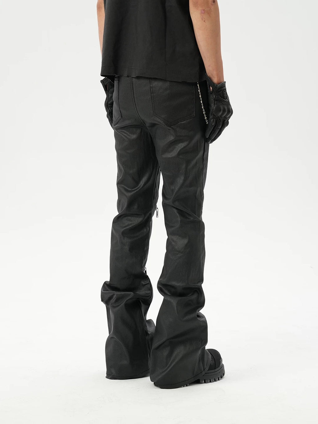 American high-street niche knee-high multi-zipper coated slightly flared jeans, floor-length flared pants